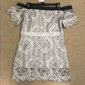 Off the shoulder lace floral mini dress